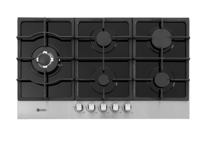 5 Burner Glass & Stainless Steel Gas Hob Top View