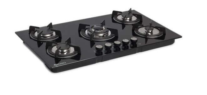 5 Burner glass Gas Hob Angle view
